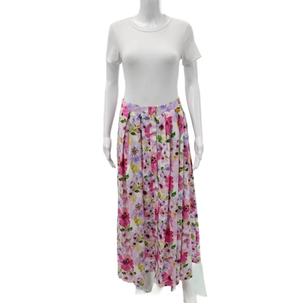 Paola Zuin Women Maxi Floral Cotton Skirt Multicolor Button Size 40